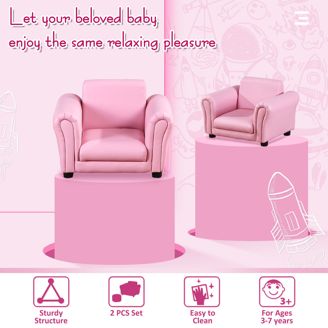 Single Seater Kids Sofa Set Children Couch Seating Game Chair Seat Armchair w/ Free Footstool (Pink)