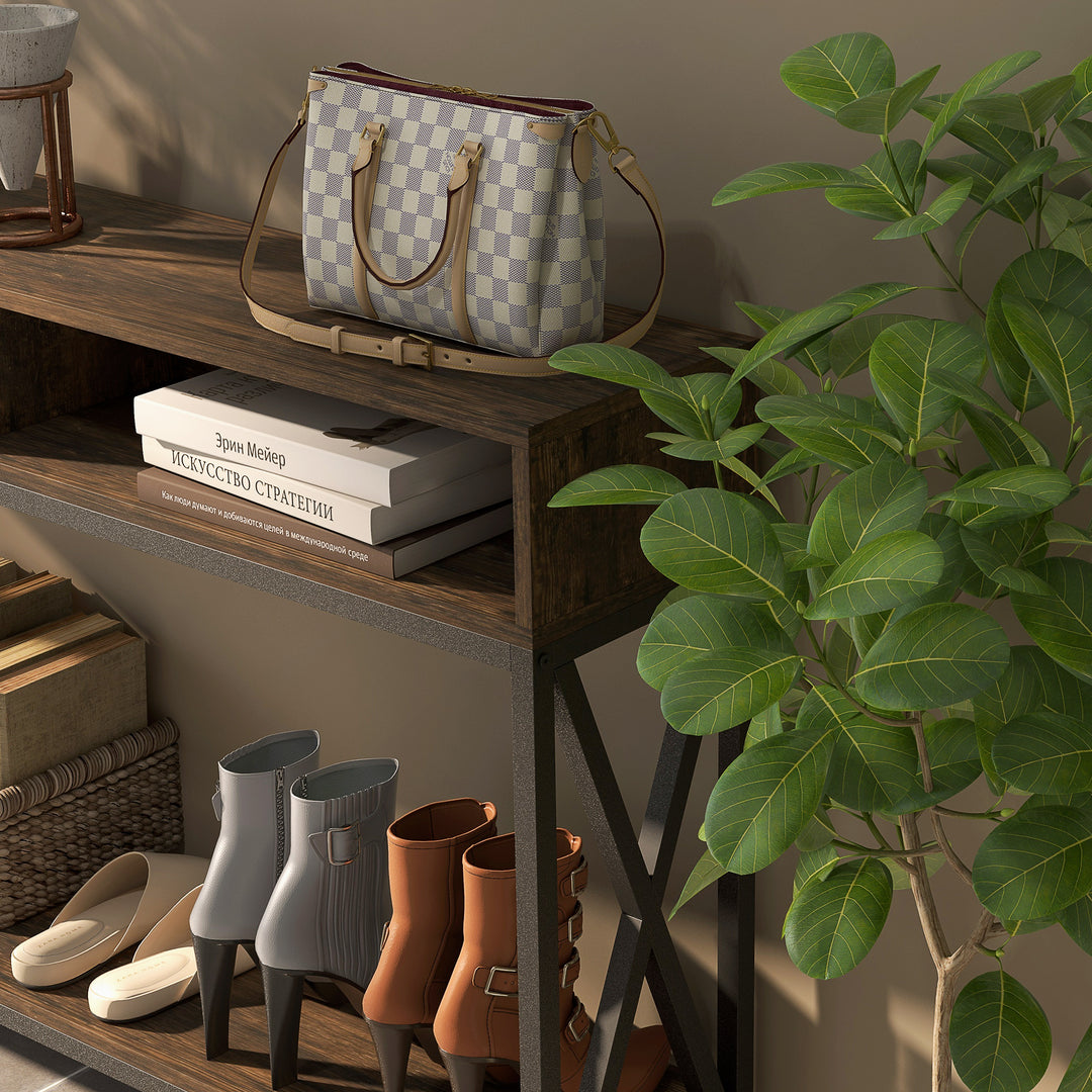 Console Table, Entryway Table with 3 Compartments, Metal Frame, Adjustable Feet for Living Room, Hallway, Rustic Brown