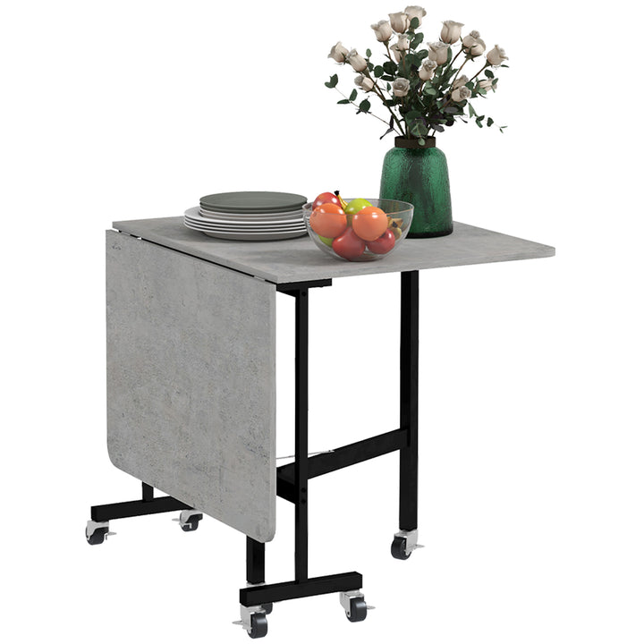 Drop Leaf Table, Folding Dining Table with Metal Frame, Rolling Kitchen Dining Table for Small Spaces, 120cm, Grey