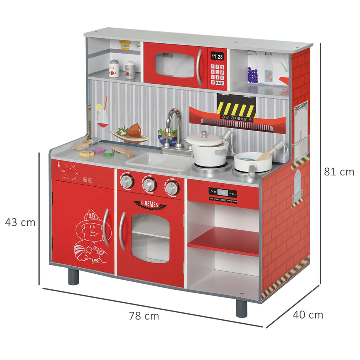 Kids Kitchen Set 2 in 1 Multifuction Kitchen Set Doll House Large Play Kitchen with Realistic Function Pretend Cooking Set Red