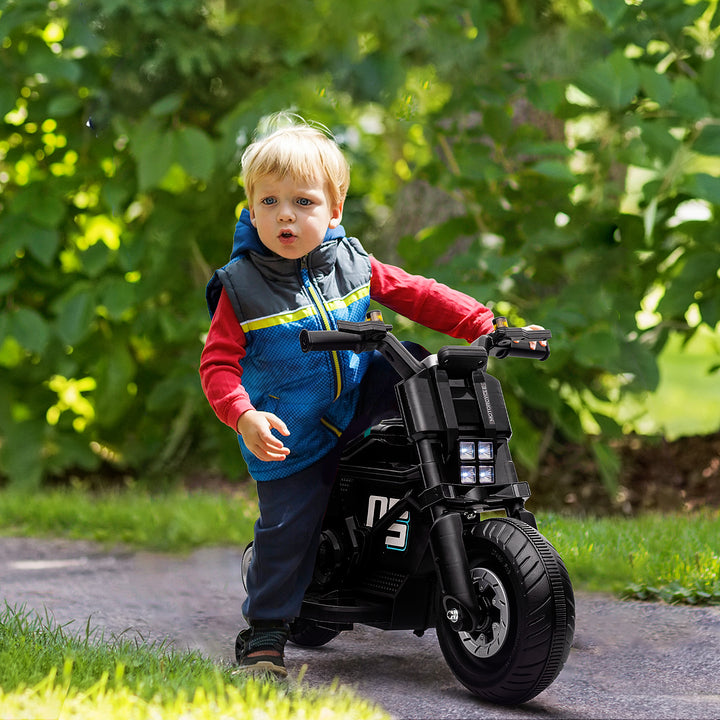 Kids Electric Motorbike with Siren, Horn, Headlights, Music, Training Wheels, for Ages 3-5 Years - Black