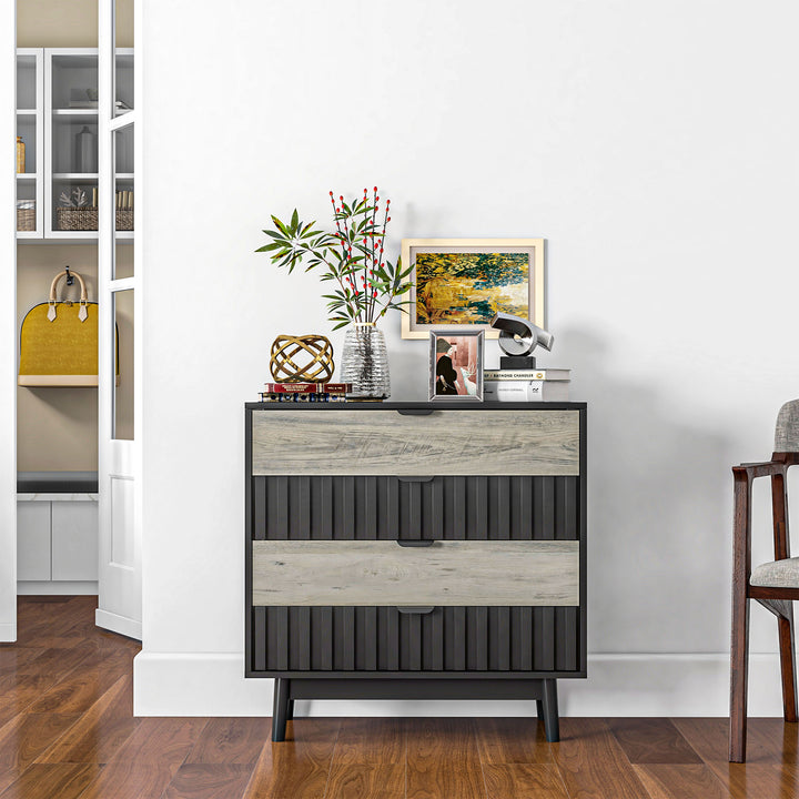 Drawer Chest, 4-Drawer Storage Organiser for Bedroom, Living Room, 80cmx35cmx80cm, Grey and Natural Tone