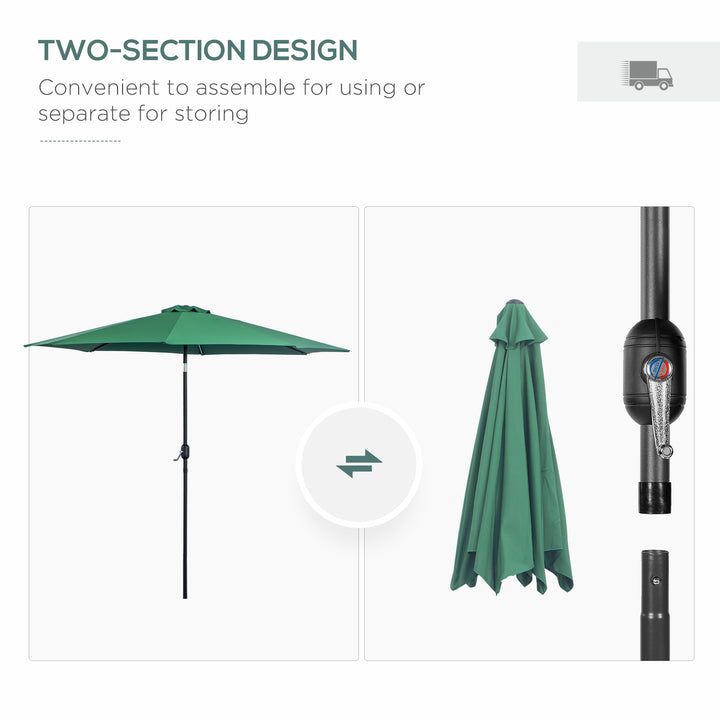 3(m) Tilting Parasol Garden Umbrellas, Outdoor Sun Shade with 8 Ribs, Tilt and Crank Handle for Balcony, Bench, Garden, Green