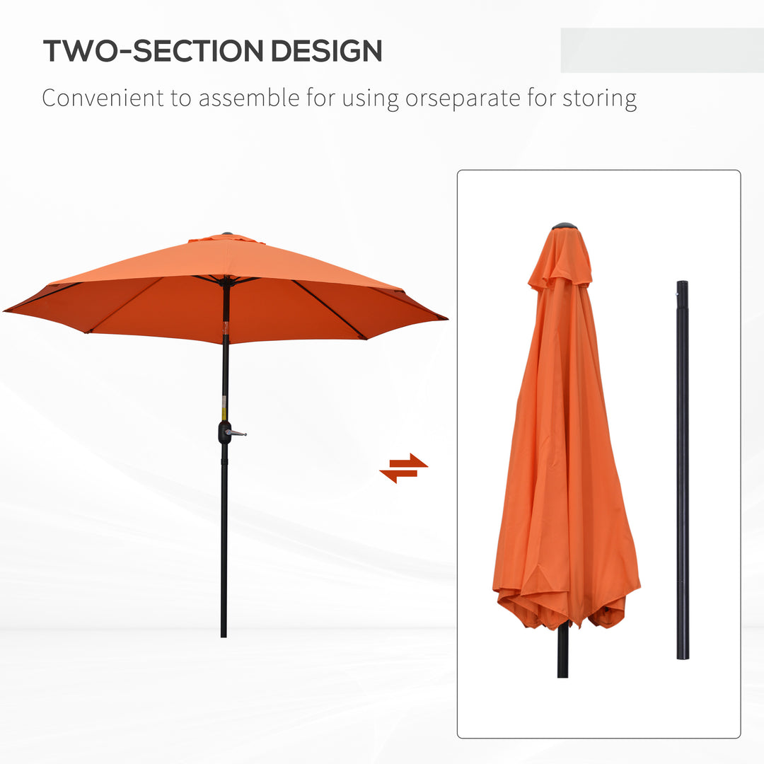 2.6M Patio Parasol Sun Umbrella, Tilt Shade Shelter Canopy with Crank 8 Ribs Aluminium Frame, Orange