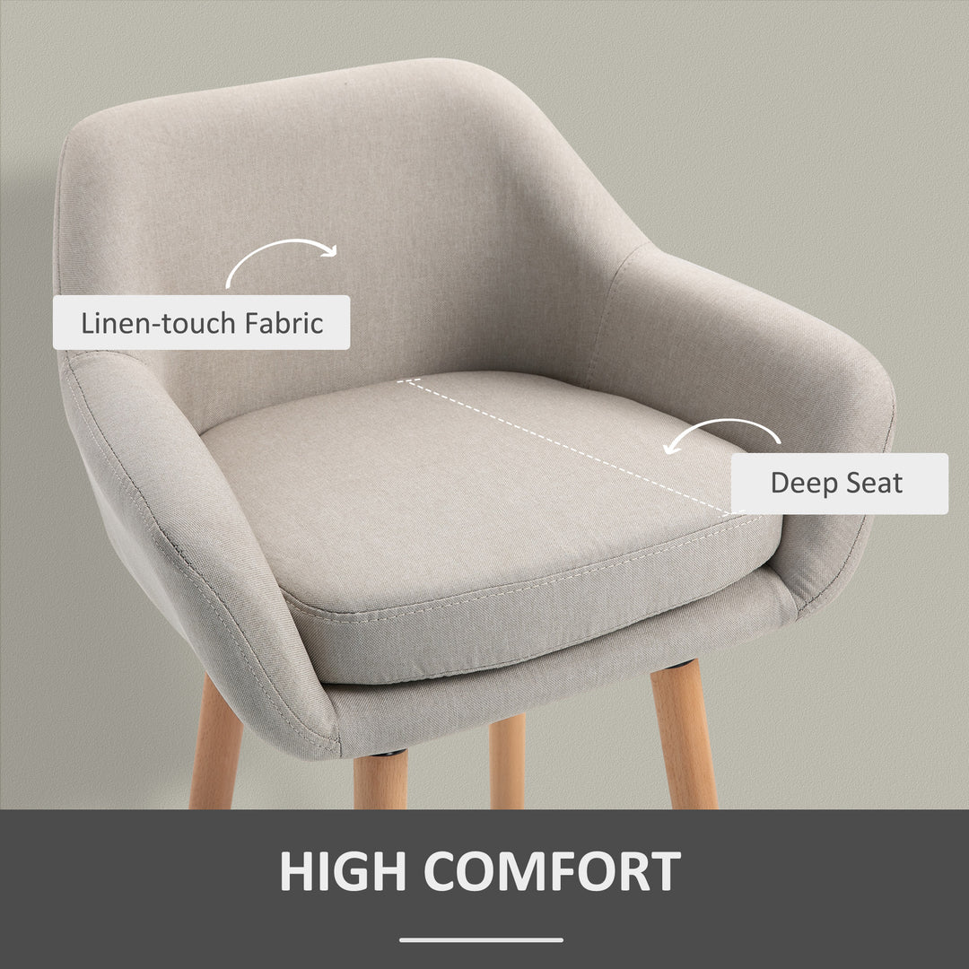 Set of 2  Bar Stools Modern Upholstered Seat Bar Chairs w/ Metal Frame, Solid Wood Legs Living Room Dining Room Fabric Furniture - Beige