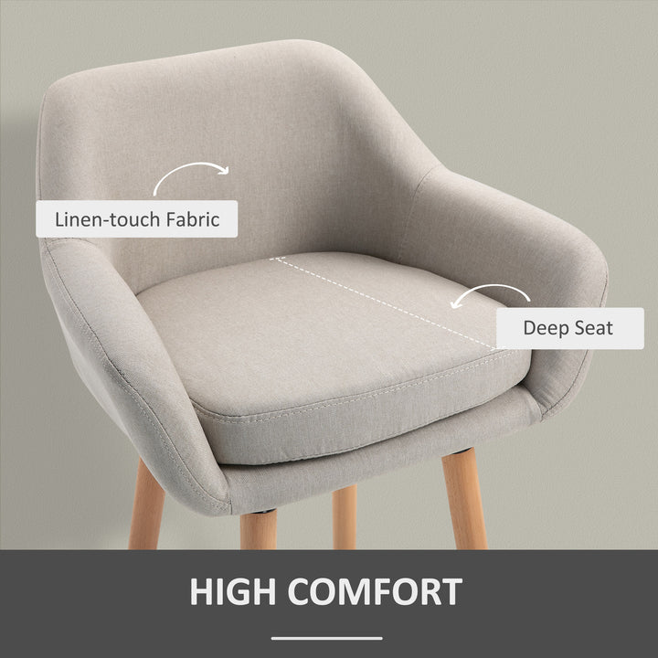 Set of 2  Bar Stools Modern Upholstered Seat Bar Chairs w/ Metal Frame, Solid Wood Legs Living Room Dining Room Fabric Furniture - Beige