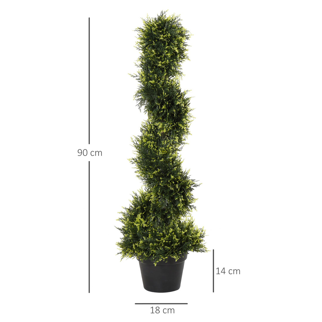 Set Of 2 Artificial Tree 90cm/3FT Artificial Spiral Topiary Trees w/ Pot Fake Indoor Outdoor Greenery Plant Home Office Garden Décor Green