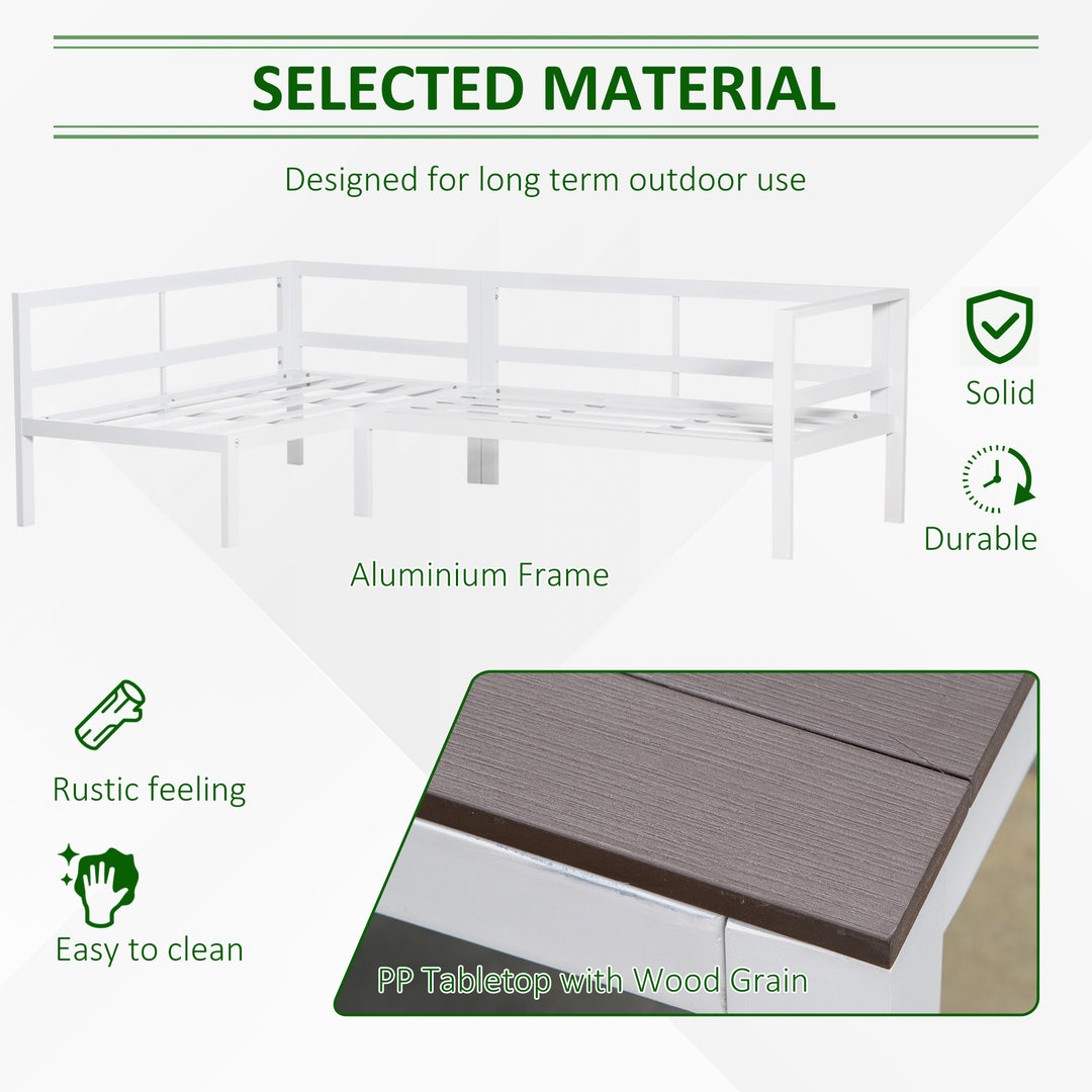 5-Piece L-shaped Garden Furniture Set, Aluminium Conversation Set, Corner Sofa Set with Coffee Table End Table Cushions, White Frame
