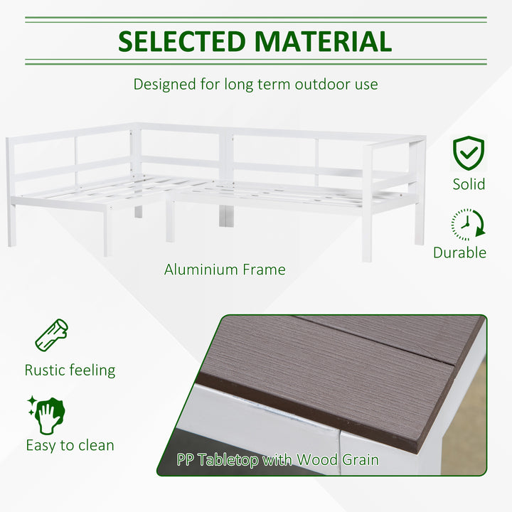 5-Piece L-shaped Garden Furniture Set, Aluminium Conversation Set, Corner Sofa Set with Coffee Table End Table Cushions, White Frame