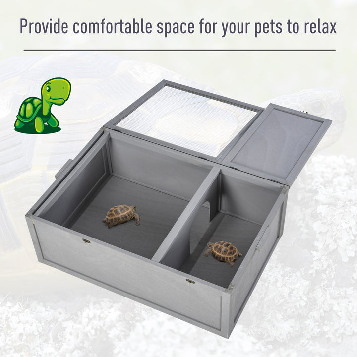 94 cm Wooden Tortoise House Turtle Habitat Small Reptile Cage Enclosure with Two Room Grey