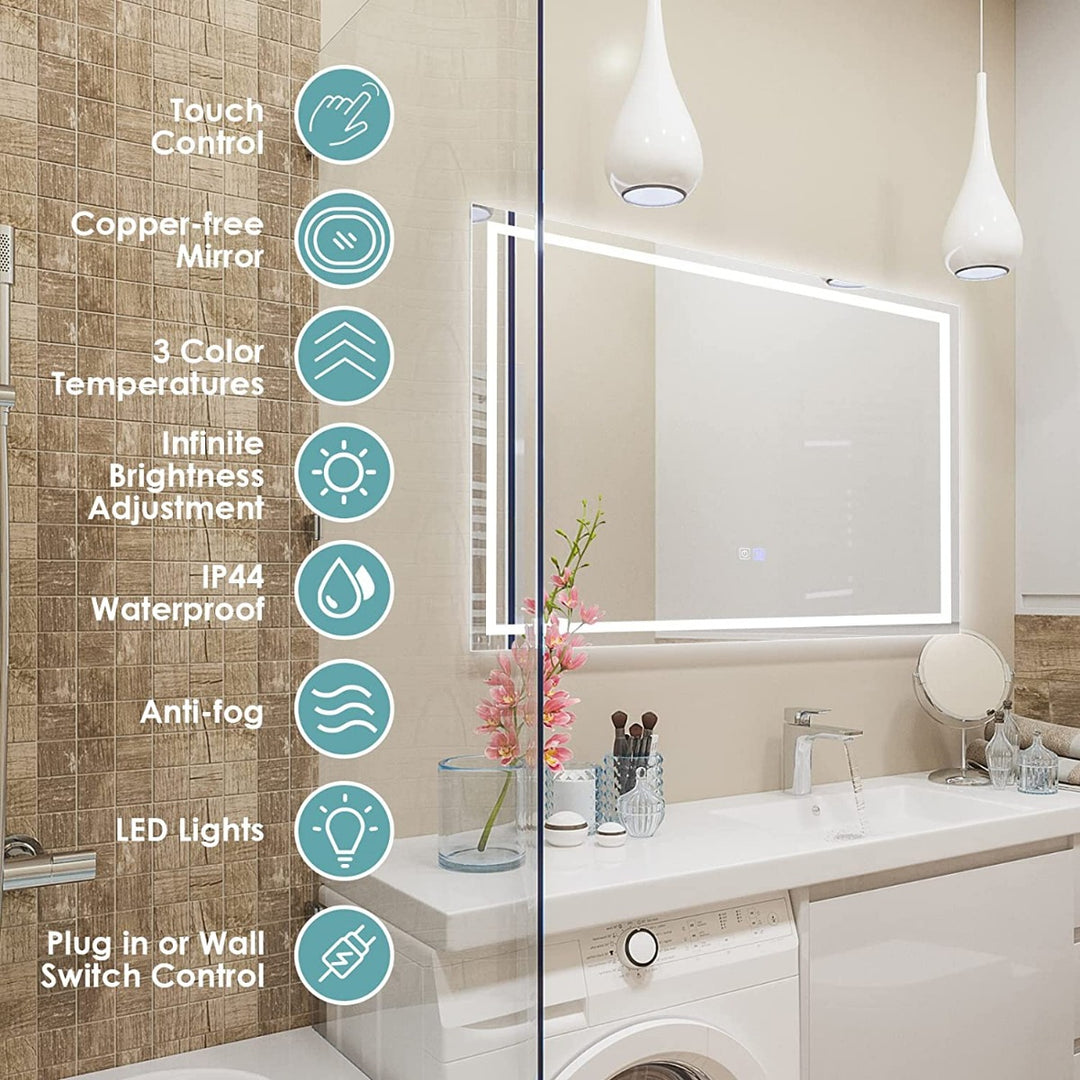 80 x 60 cm LED Lighted Mirror with Adjustable Brightness and Color Temperature