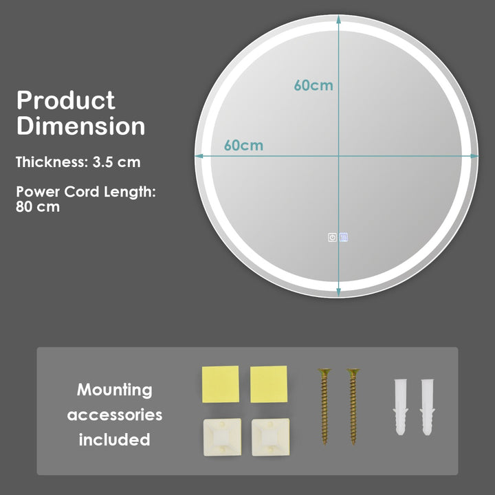 LED Illuminated Wall Mounted Bathroom Mirror with Demister Pad