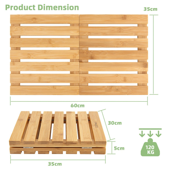 Folding Bamboo Bath Mat with Non-Slip Feet for Shower Sauna and Spa-Natural