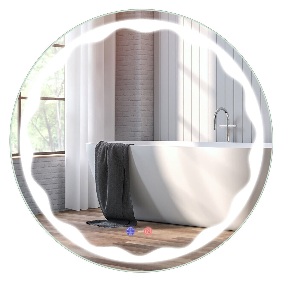 Round Wall-Mounted LED Lighted Bathroom Mirror with Touch Switch