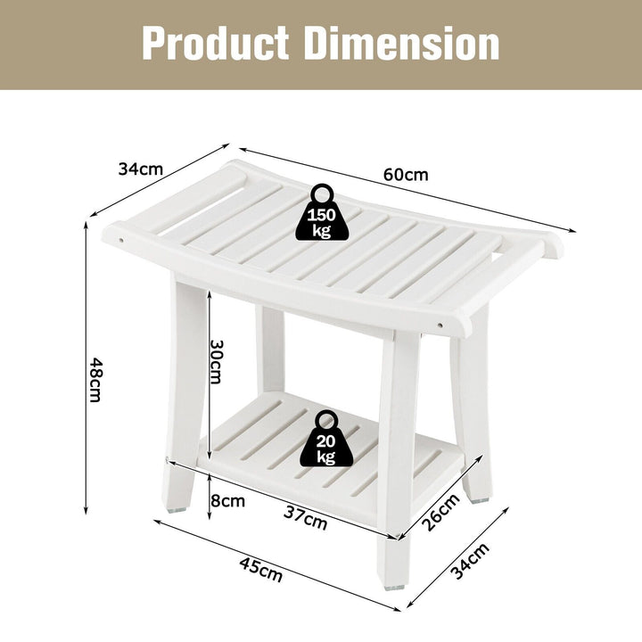 2-tier HDPE Waterproof Shower Bench with Curved Seat-White