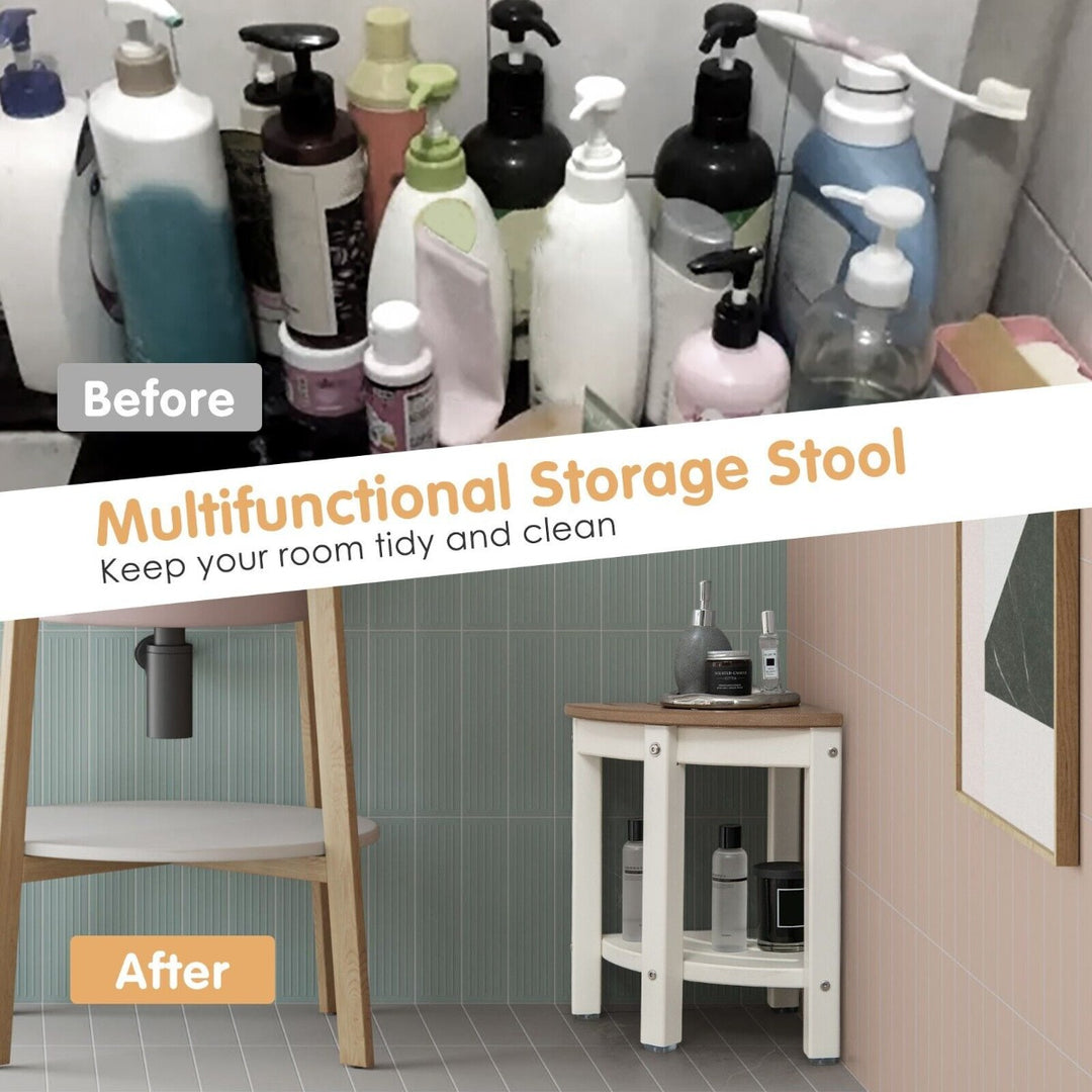 Corner Shower Bench Stool with Storage Shelf for Shaving Legs