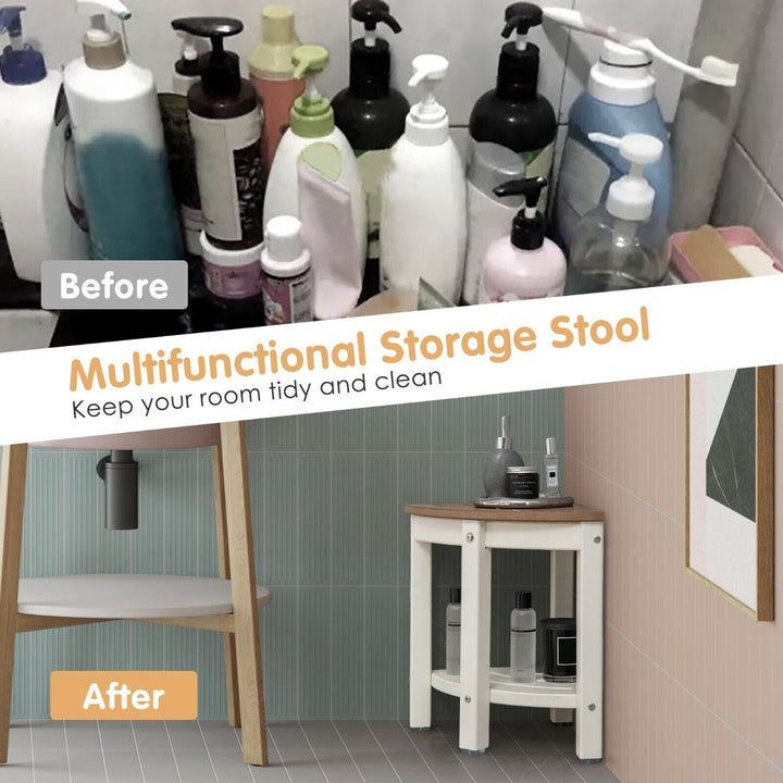 Corner Shower Bench Stool with Storage Shelf for Shaving Legs