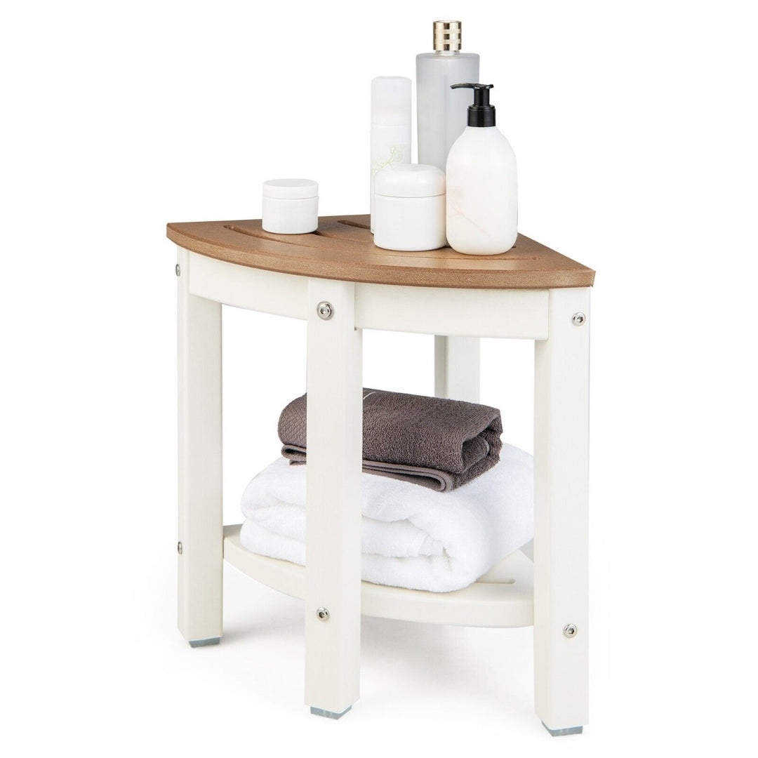Corner Shower Bench Stool with Storage Shelf for Shaving Legs