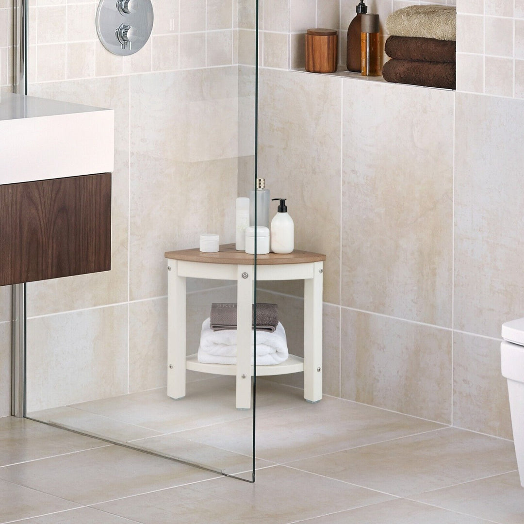 Corner Shower Bench Stool with Storage Shelf for Shaving Legs