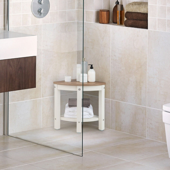 Corner Shower Bench Stool with Storage Shelf for Shaving Legs