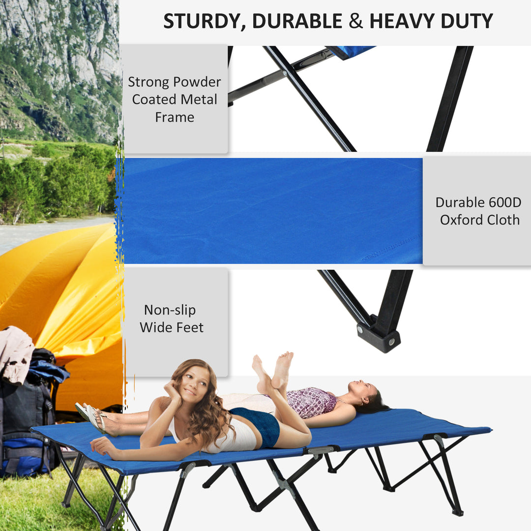 Double Camping Cot Foldable Sunbed Outdoor Patio Sleeping Bed Super Light w/ Carr Bag (Blue)