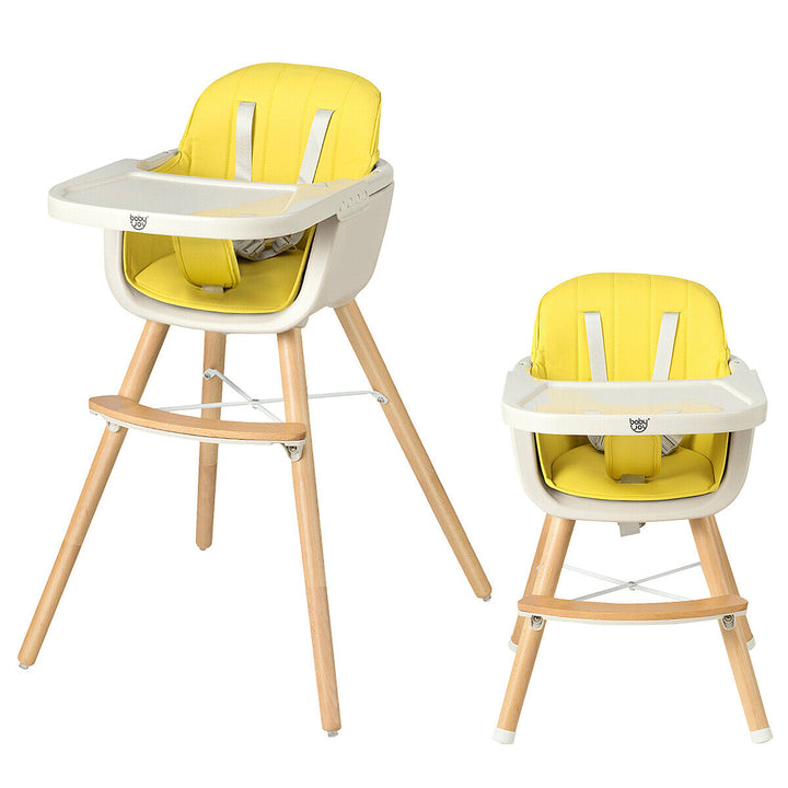 3 in 1 Baby High Chair with Adjustable Legs and Tray for Dining-Yellow