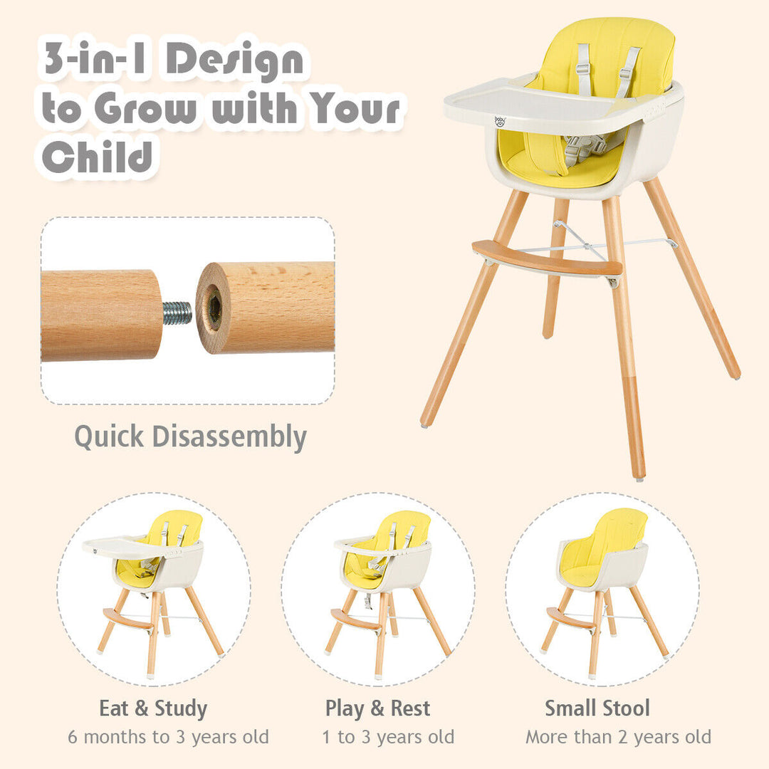 3 in 1 Baby High Chair with Adjustable Legs and Tray for Dining-Yellow