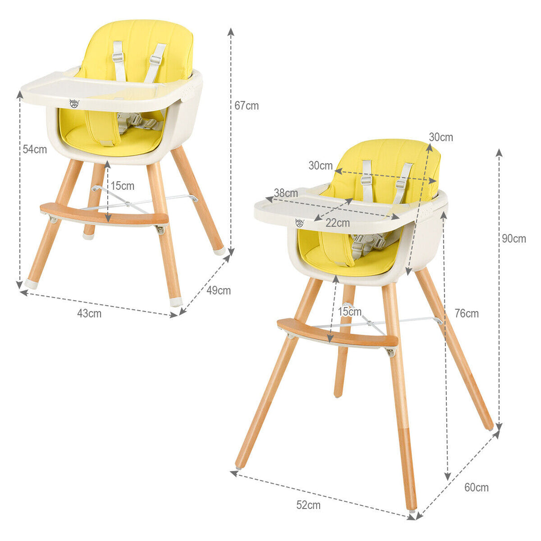 3 in 1 Baby High Chair with Adjustable Legs and Tray for Dining-Yellow