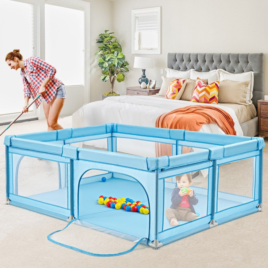 Kids Infant Safety Yard Activity Center with Ocean Balls-Blue