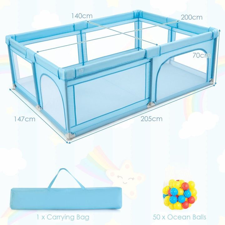 Kids Infant Safety Yard Activity Center with Ocean Balls-Blue