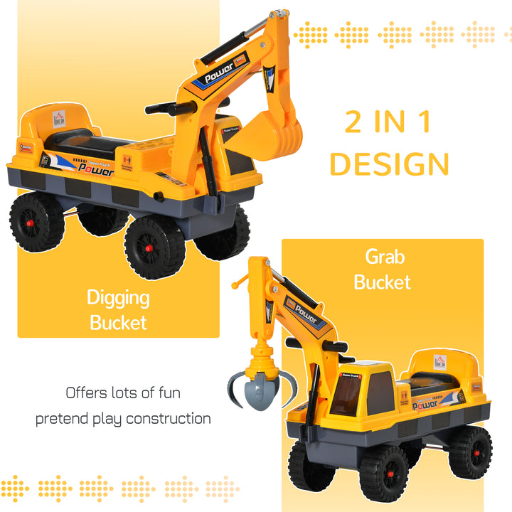 No Power Construction Ride on Excavator Digger Multi-functional Bulldozer Toy Detachable Digging Bucket and Music for Ages 2-3 Years Old Yellow