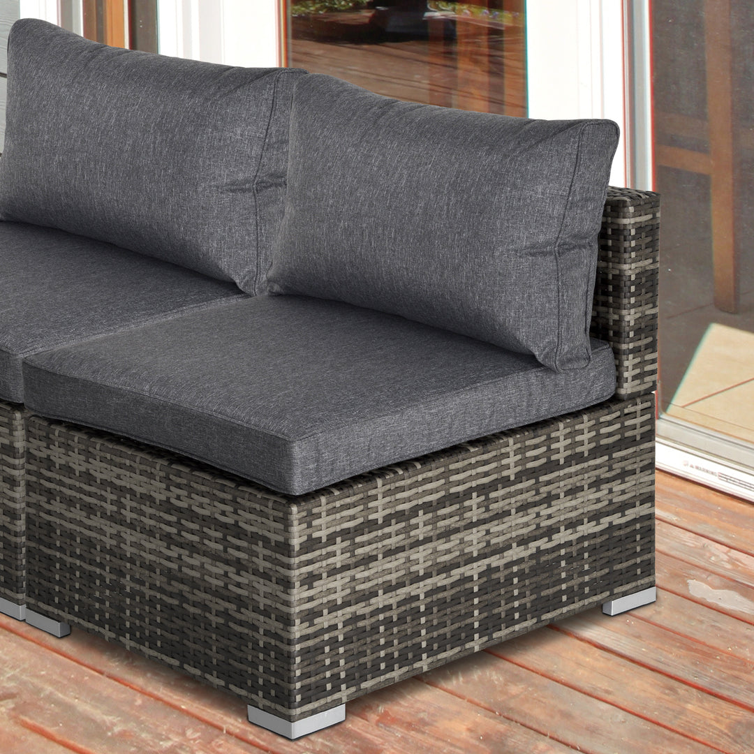 Outdoor Garden Furniture Rattan Single Middle Sofa with Cushions for Backyard Porch Garden Poolside Deep Grey