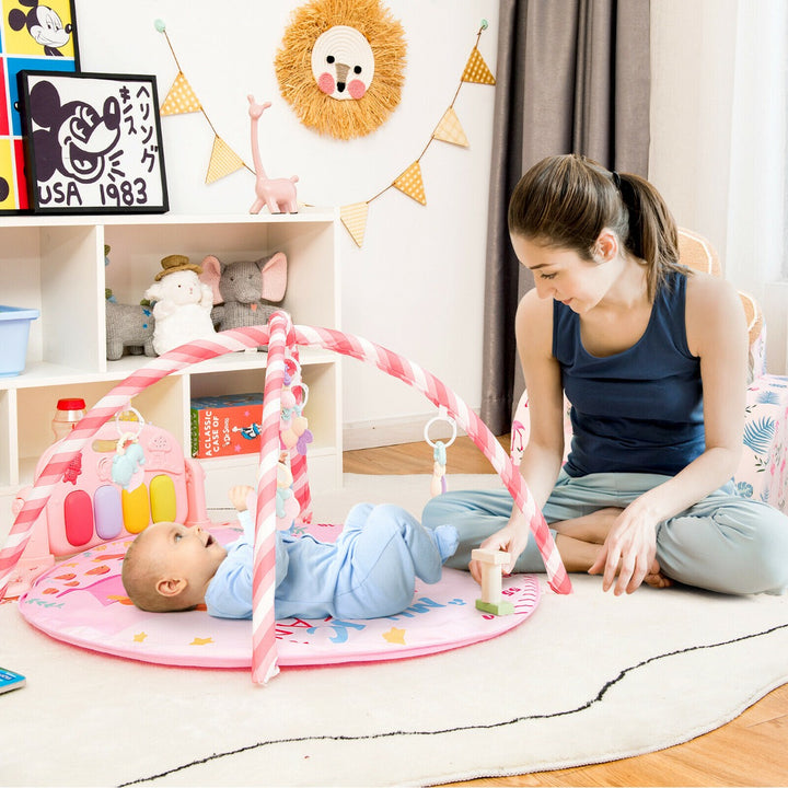 Baby Kick and Play Piano Gym with Lights and Hanging Sensory Toys-Pink