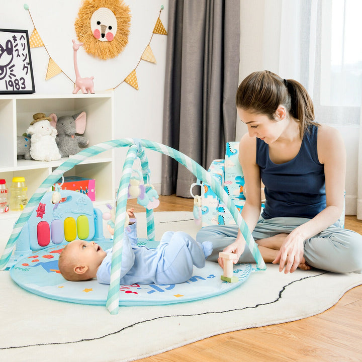 Baby Kick and Play Piano Gym with Lights and Hanging Sensory Toys-Blue