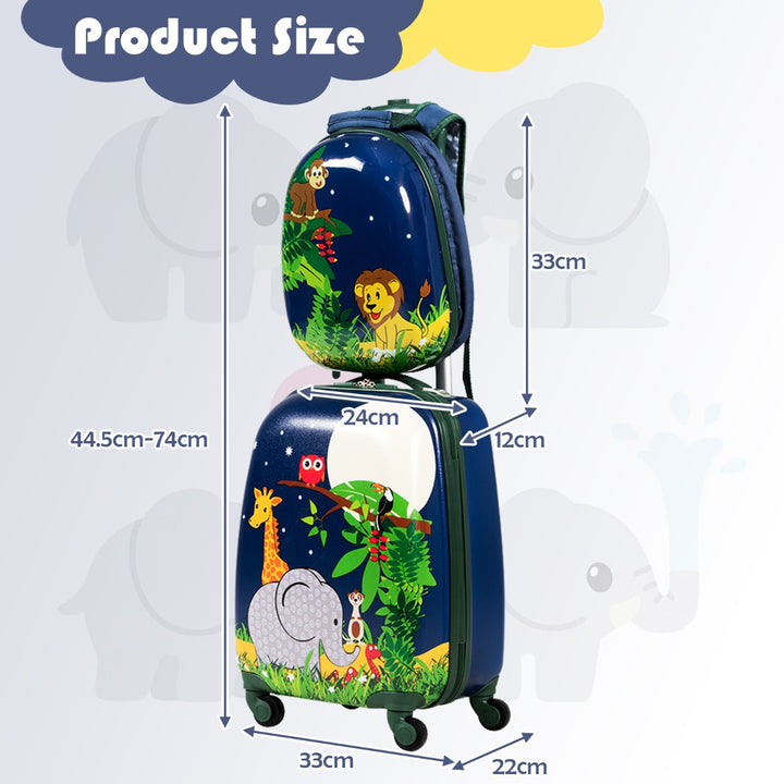 2 Pieces Kids Luggage Set with Carry-on Suitcase and Backpack-Jungle