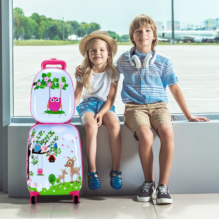 2 Pieces Kids Luggage Set with Carry-on Suitcase and Backpack-Forest