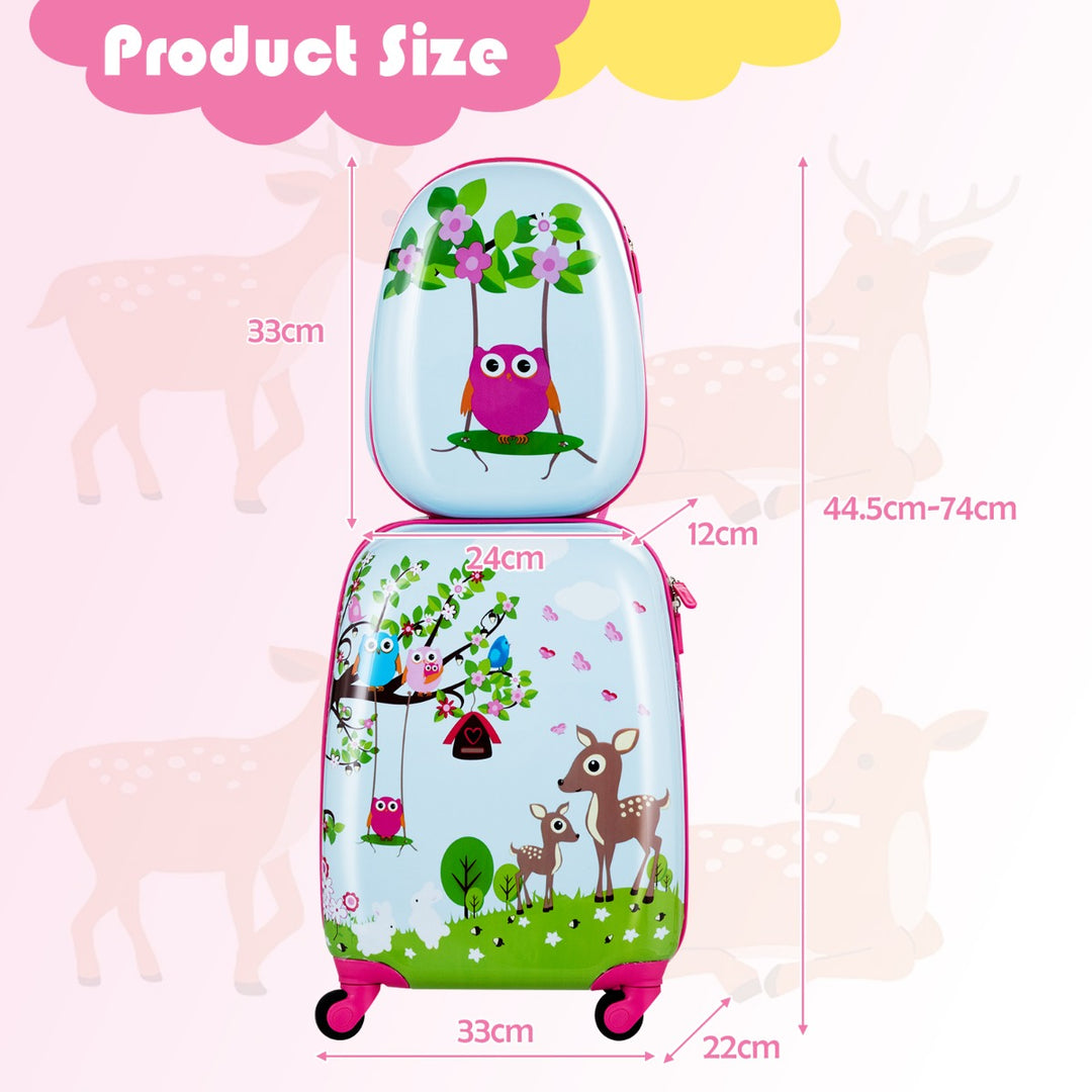 2 Pieces Kids Luggage Set with Carry-on Suitcase and Backpack-Forest