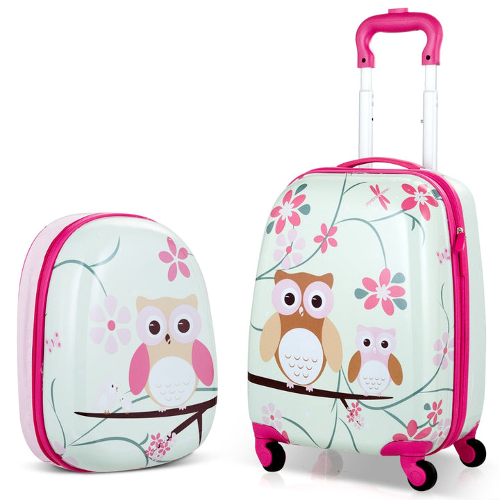 2 Pieces Kids Luggage Set with Carry-on Suitcase and Backpack-Owl