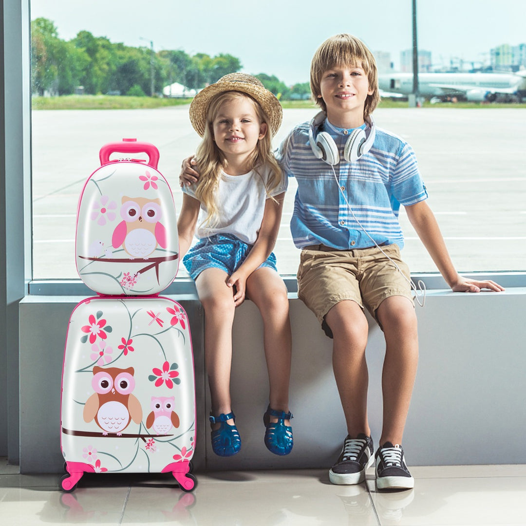 2 Pieces Kids Luggage Set with Carry-on Suitcase and Backpack-Owl