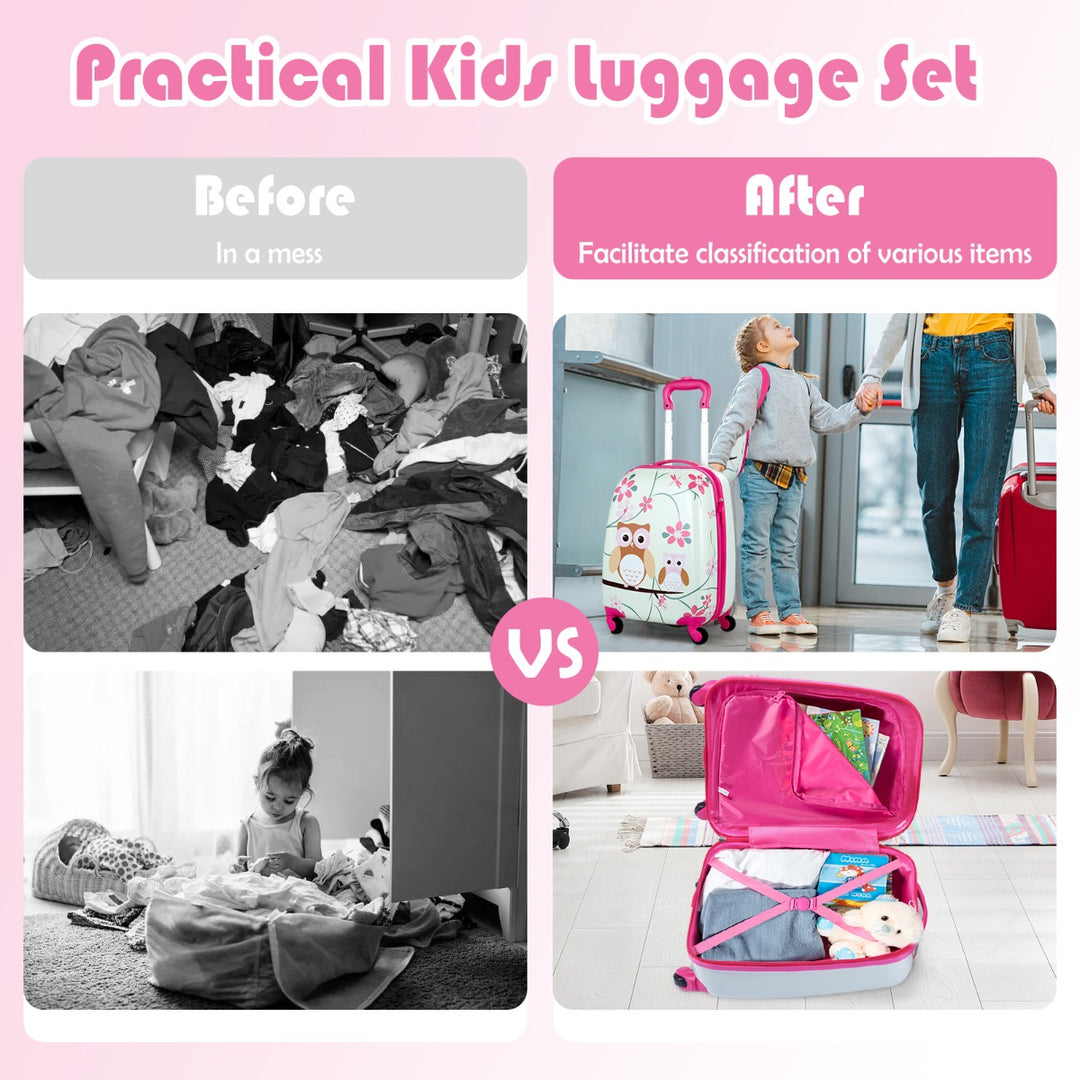 2 Pieces Kids Luggage Set with Carry-on Suitcase and Backpack-Owl