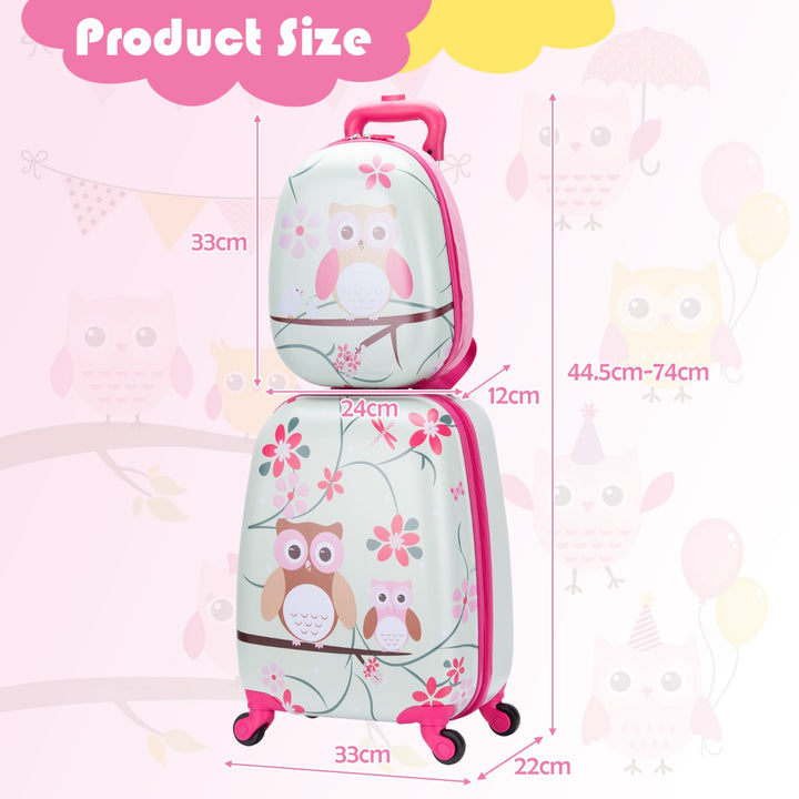 2 Pieces Kids Luggage Set with Carry-on Suitcase and Backpack-Owl