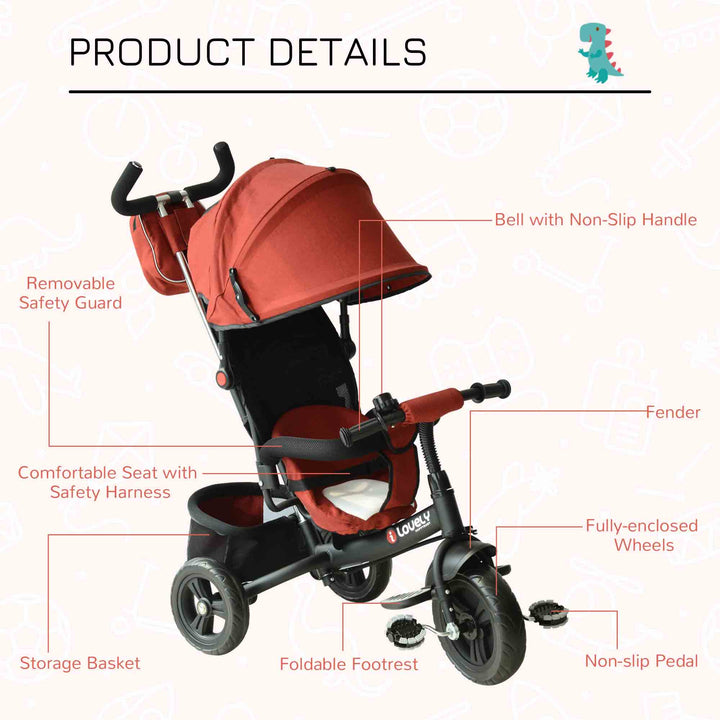 Baby Ride on Tricycle W/Canopy-Red