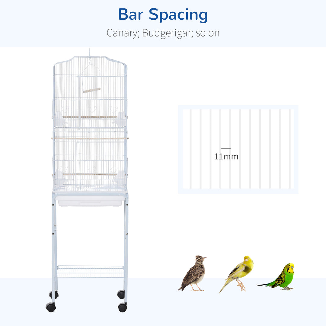 PawHut Metal Bird Parrot Cage w/ Breeding Stand Feeding Tray Wheels Parakeet Pet Supply White 47.5L x 37W x 153H (cm)