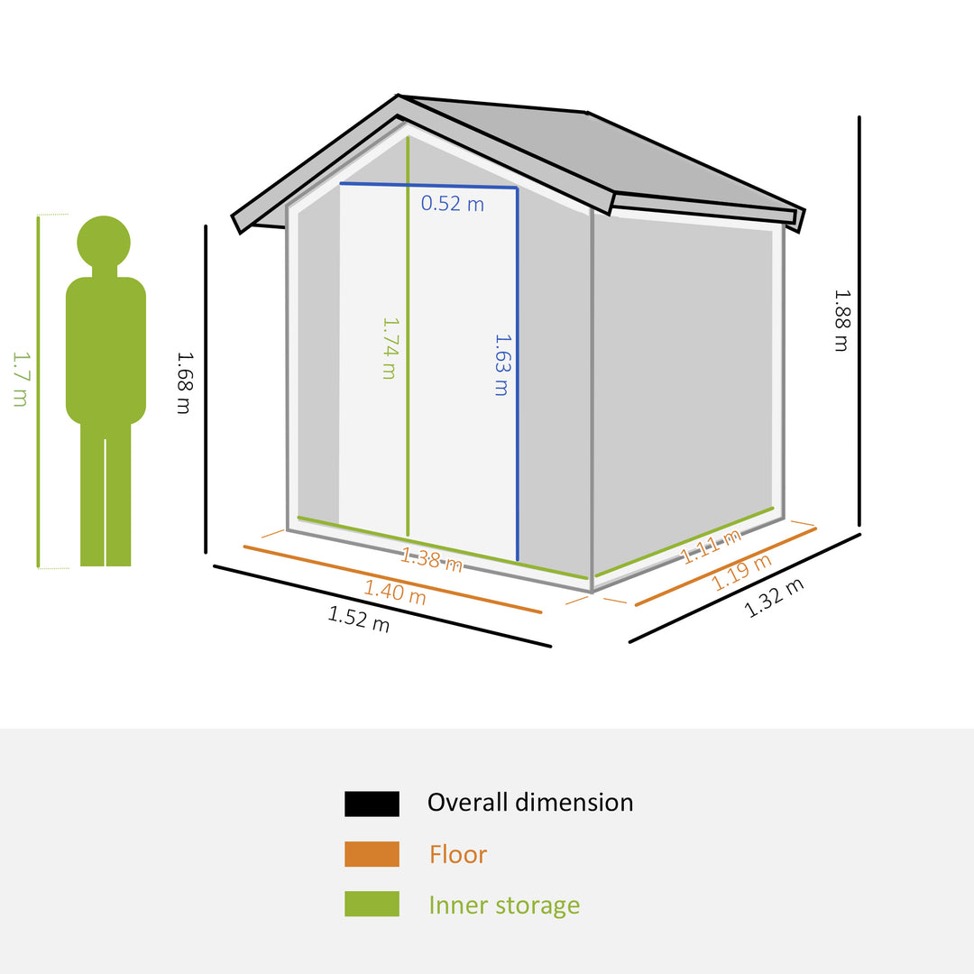 Outsunny 5ft x 4ft Garden Metal Storage Shed, Tool Storage Shed with Sliding Door, Sloped Roof and Floor Foundation for Garden, Backyard, Patio, Grey