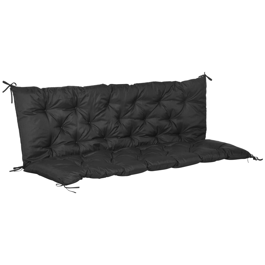 3 Seater Bench Cushion, Garden Chair Cushion with Back and Ties for Indoor and Outdoor Use, 98 x 150 cm, Black