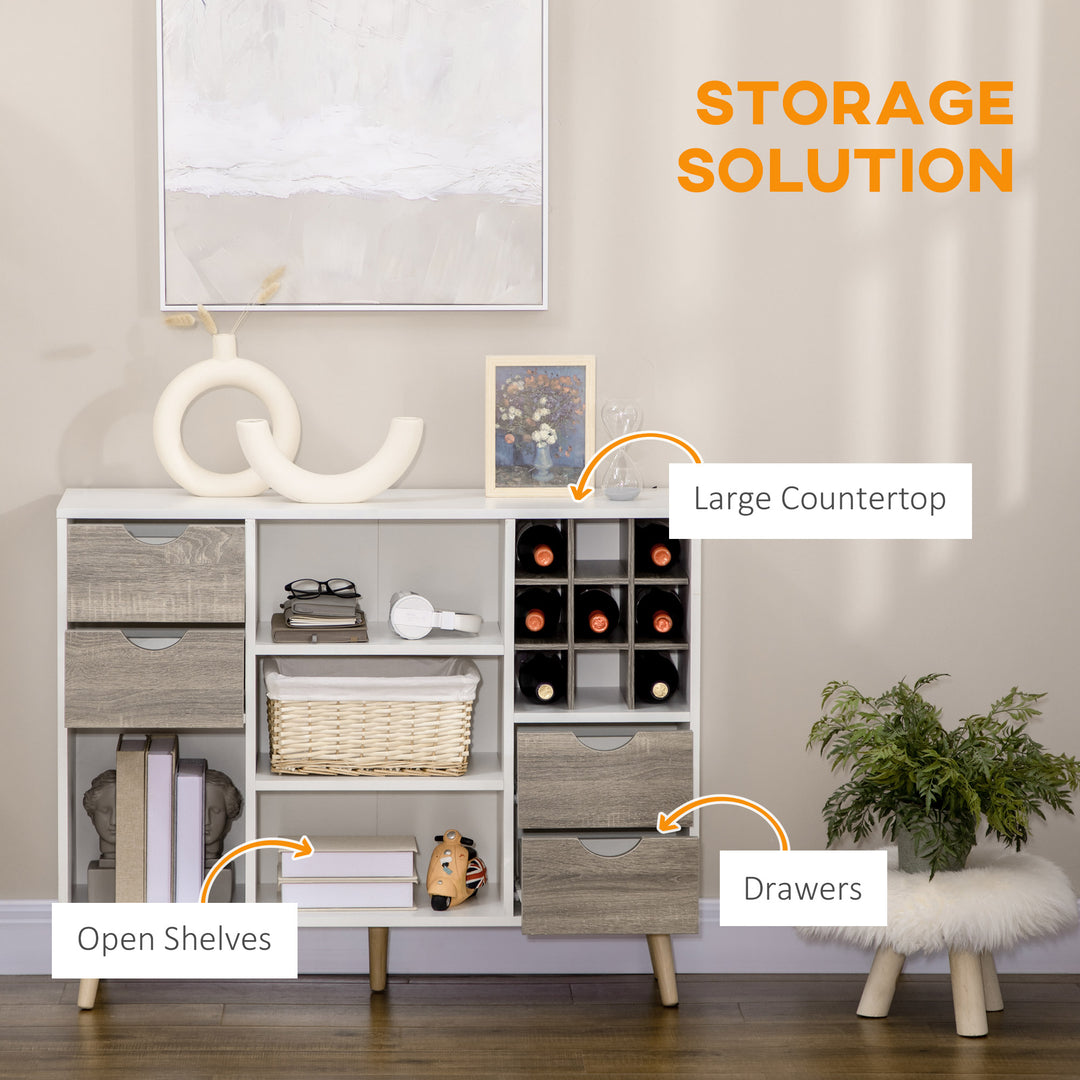 Modern Kitchen Sideboard, Buffet Table with Removable Wine Rack, Drawers and Open Compartments for Living Room, Dining Room, Grey