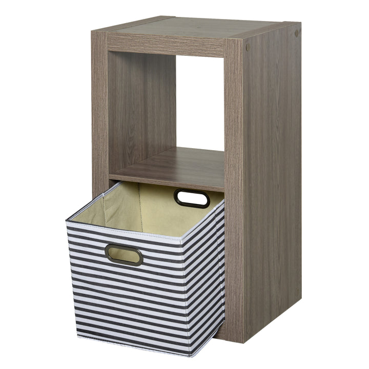 2-Tier Storage Shelf Bookshelf Display Cabinet Double Cube Shelving Unit with Fabric Drawer, Grey