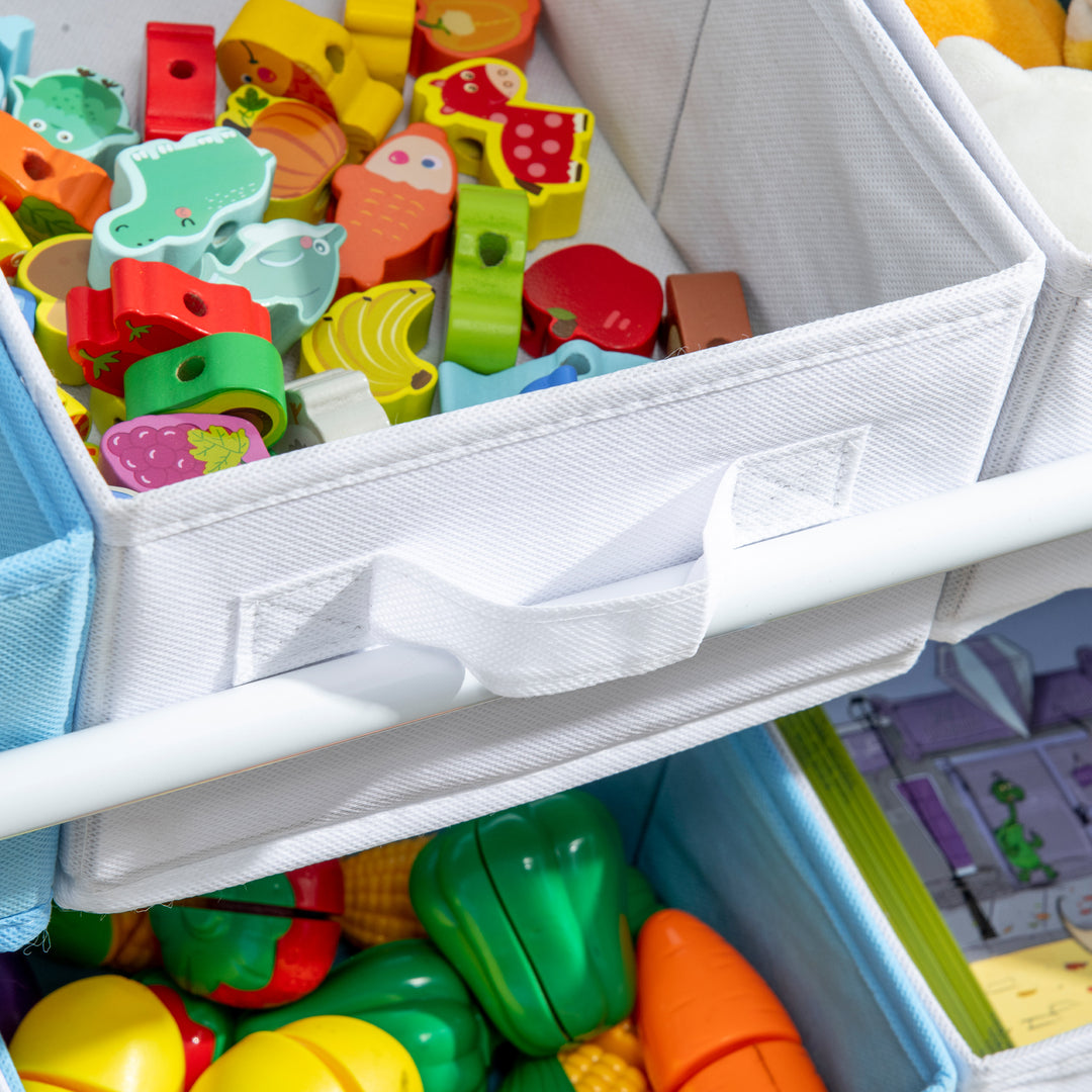 Kids Storage Unit with 9 Removable Storage Baskets, Toy Box Organiser with Shelf, Book Shelf for Nursery Playroom, Blue