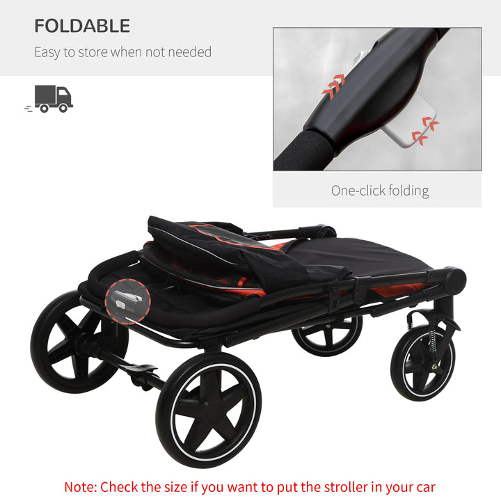 PawHut Pet Stroller with Universal Front Wheels, Shock Absorber, One Click Foldable Dog Cat Carriage with Brakes, Storage Bags, Mesh Window Red