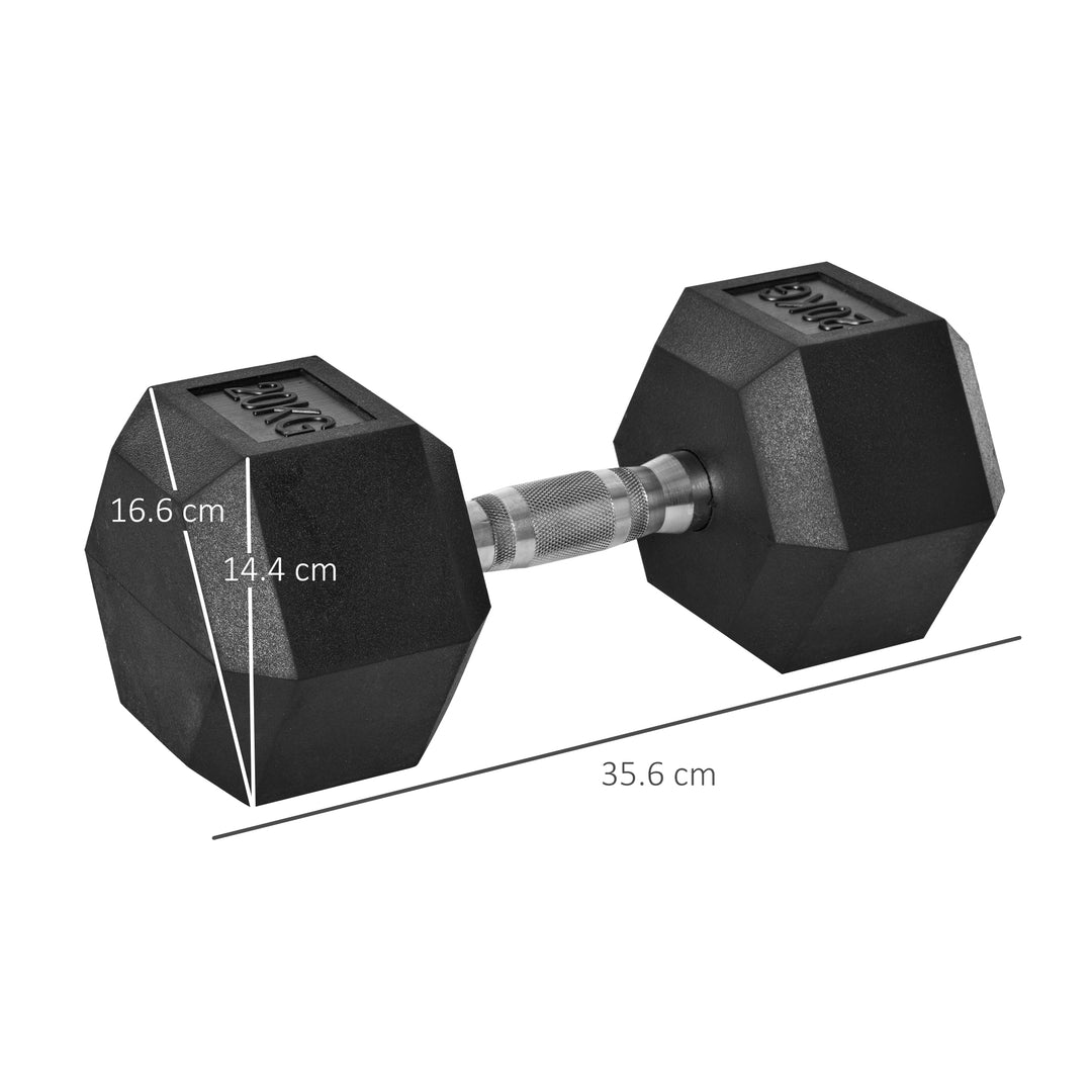 HOMCOM 20KG Single Rubber Hex Dumbbell Portable Hand Weights Dumbbell Home Gym Workout Fitness Hand Dumbbell